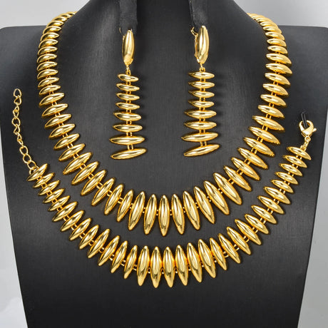 Geometric Metal Necklace Bracelet Earring Set