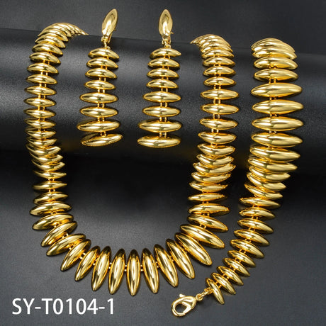 Geometric Metal Necklace Bracelet Earring Set