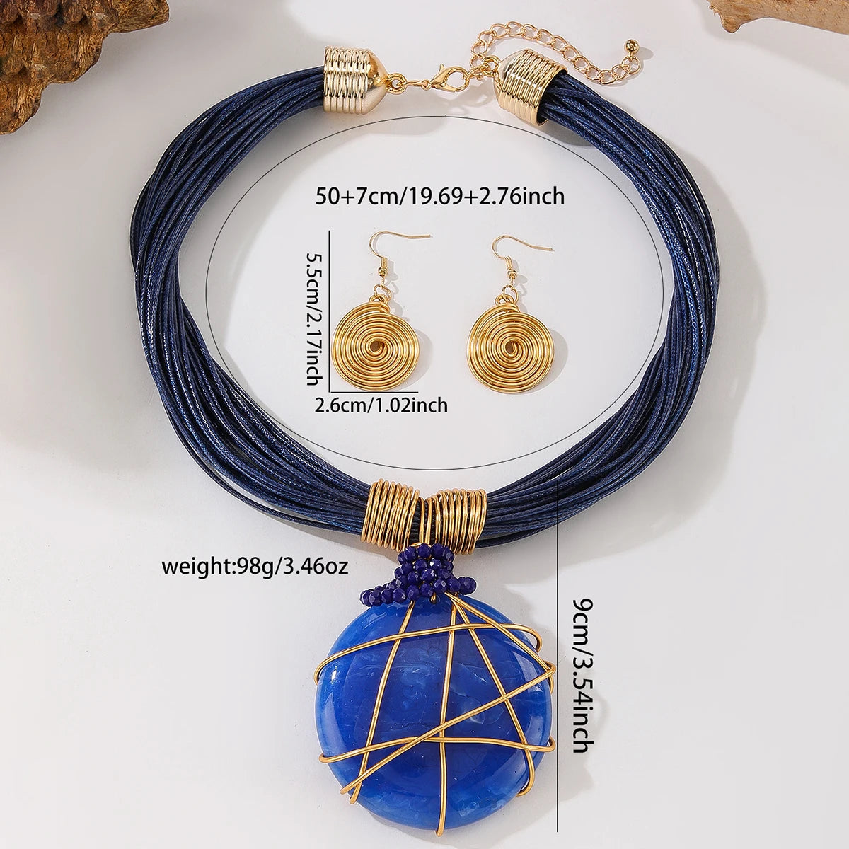 Size of Geometric Round Resin Gems Aluminum Wire Woven Jewelry
