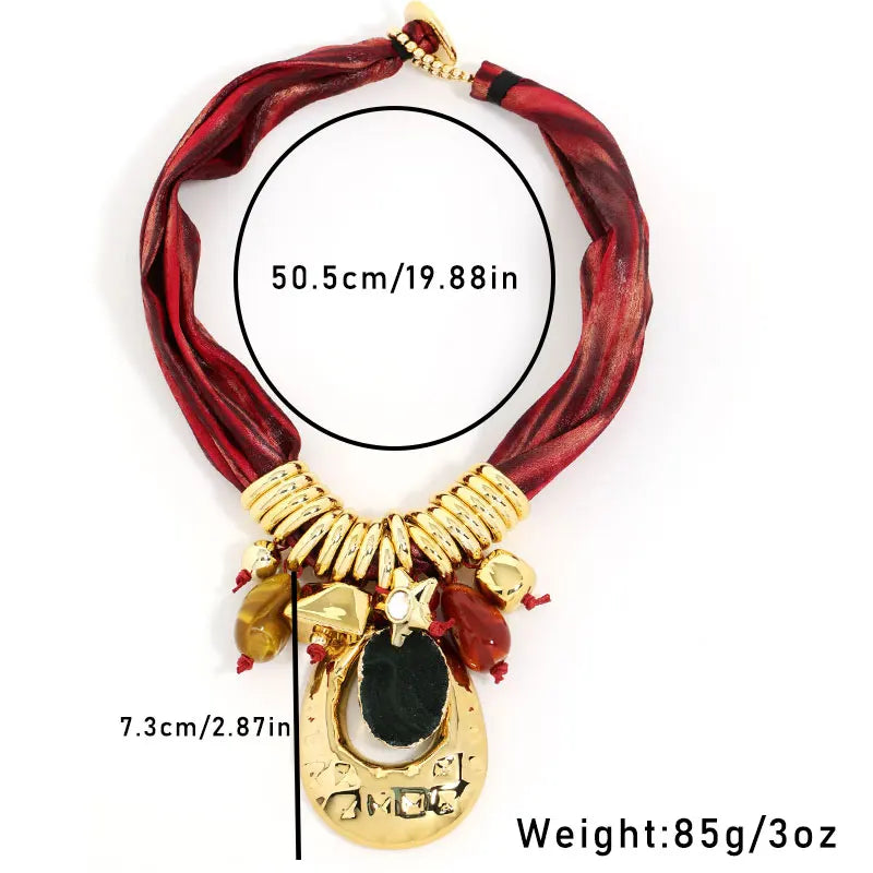 Size of Geometric Statement Bohemian Style Ribbon Necklace