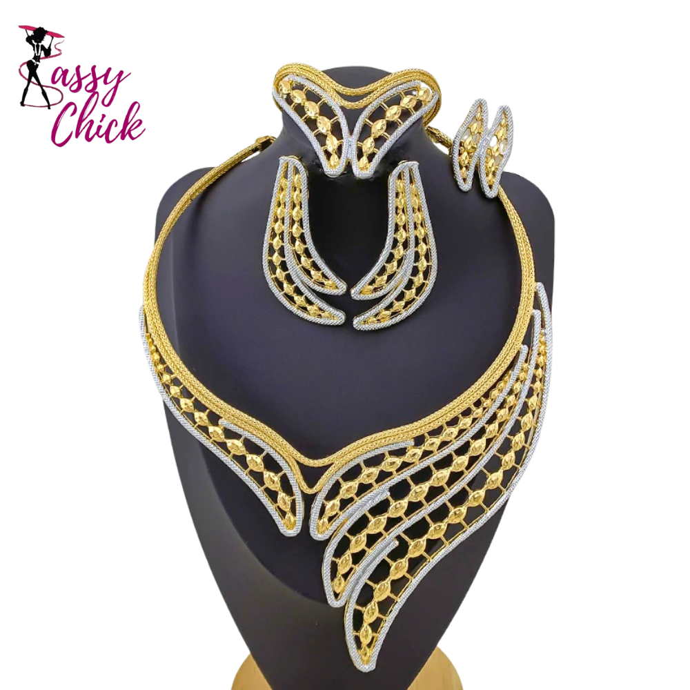 Geometric Two Tones Collar Jewelry Set Sassy Chick Logo