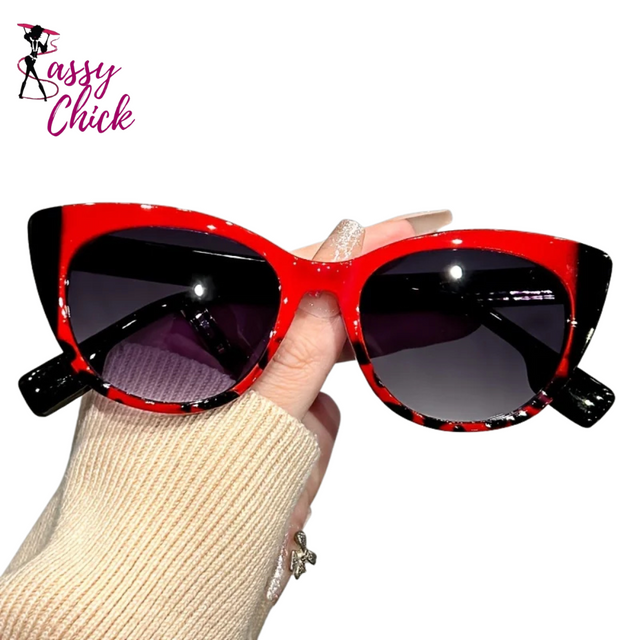 Glossy Color-Block Gradient Cat-Eye Sunglasses Sassy Chick Logo