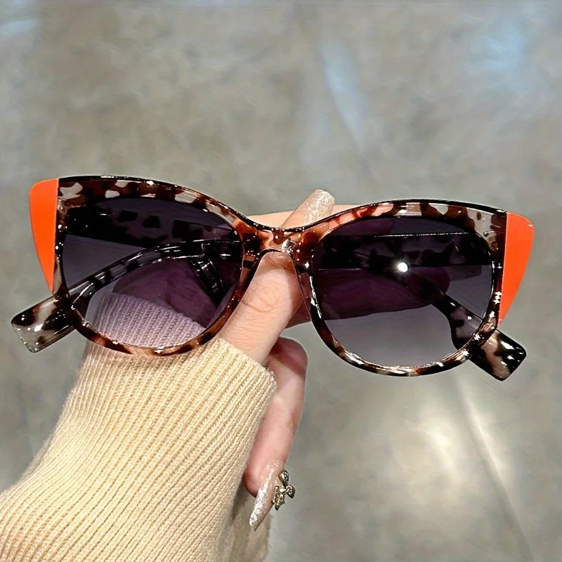 Leopard orange Glossy Color-Block Gradient Cat-Eye Sunglasses