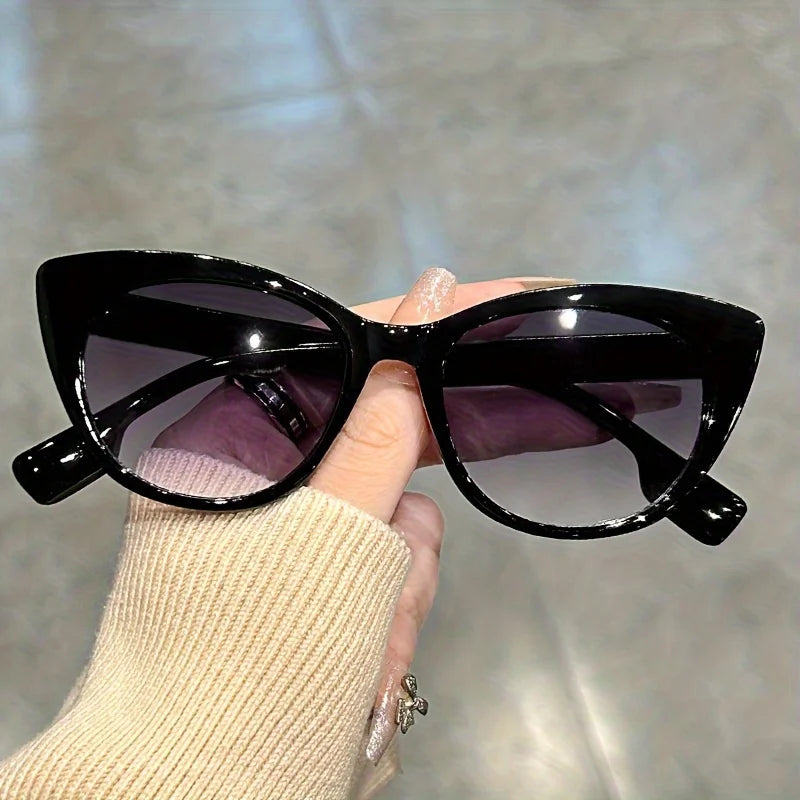 Black Glossy Color-Block Gradient Cat-Eye Sunglasses