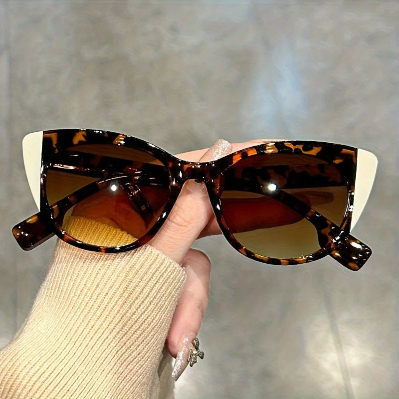 White Leopard Glossy Color-Block Gradient Cat-Eye Sunglasses