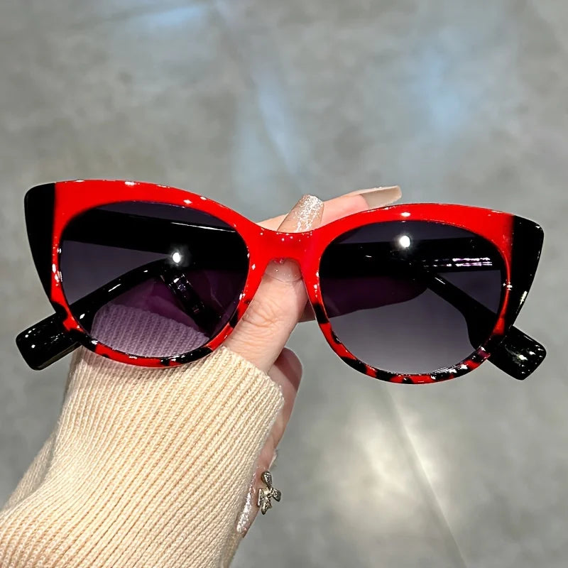 Black red leopard Glossy Color-Block Gradient Cat-Eye Sunglasses