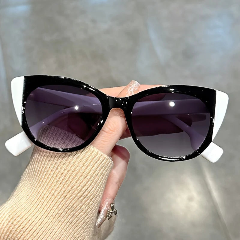 Black white Glossy Color-Block Gradient Cat-Eye Sunglasses
