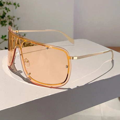 Goggle Punk Rivet Big Frame Sunglasses gold transparent