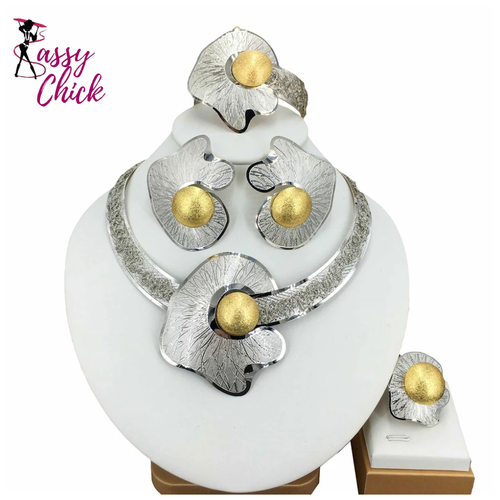 Gold-Plated Hollow Surround Jewelry Set Sassy Chick Logo