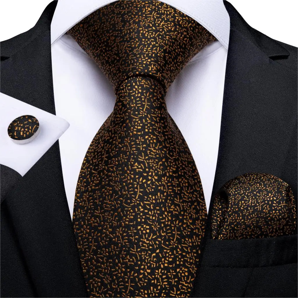 black gold floral pattern necktie set