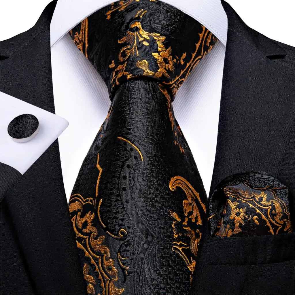 black gold floral pattern necktie set
