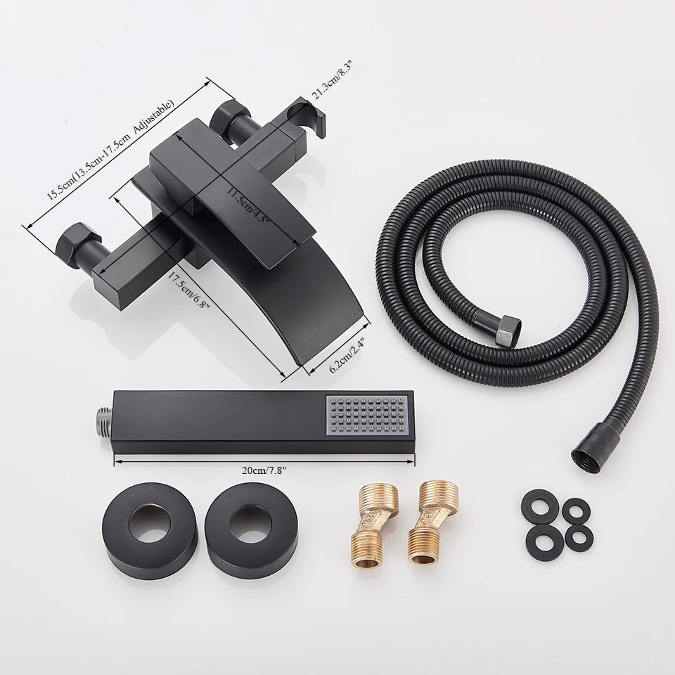 Wall-mounted waterfall bathtub faucet with chrome shower set