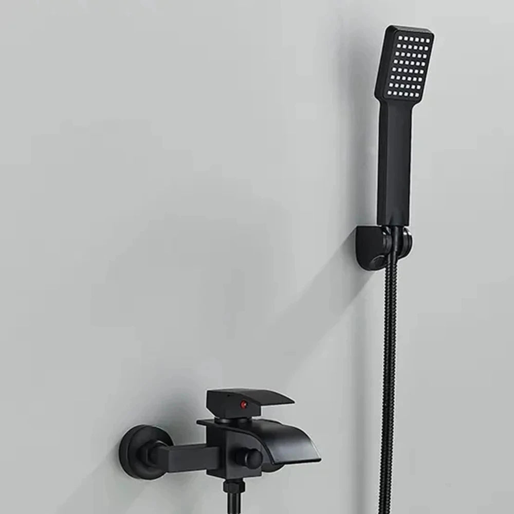 Wall-mounted waterfall bathtub faucet with chrome shower set