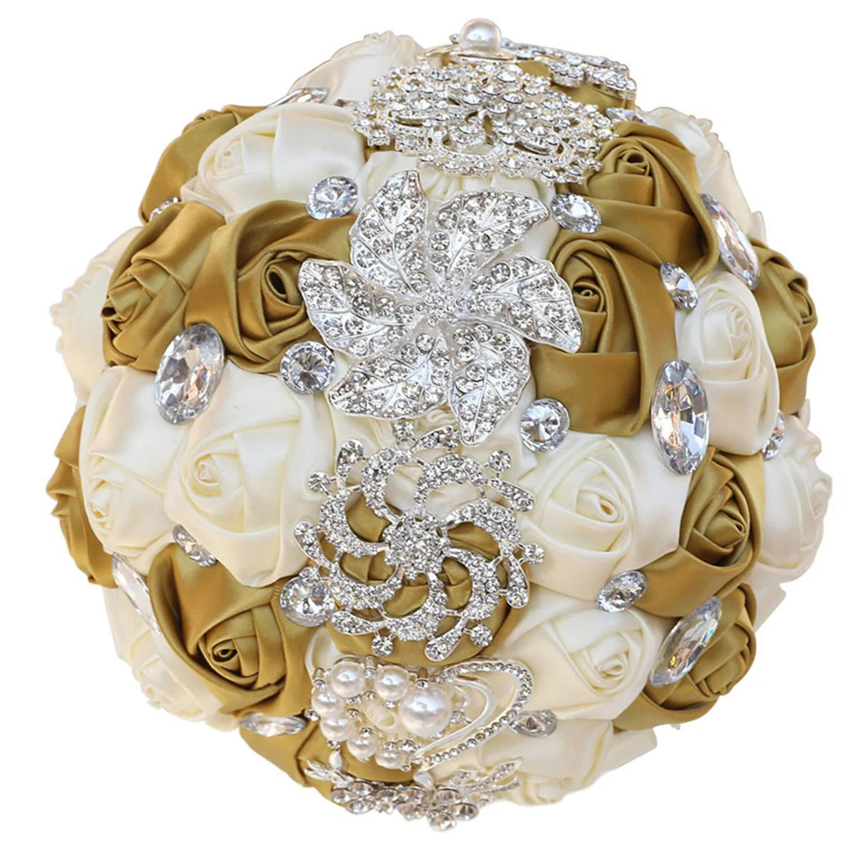 Gold Bridal Satin Rose Artificial Flowers Wedding Bouquet