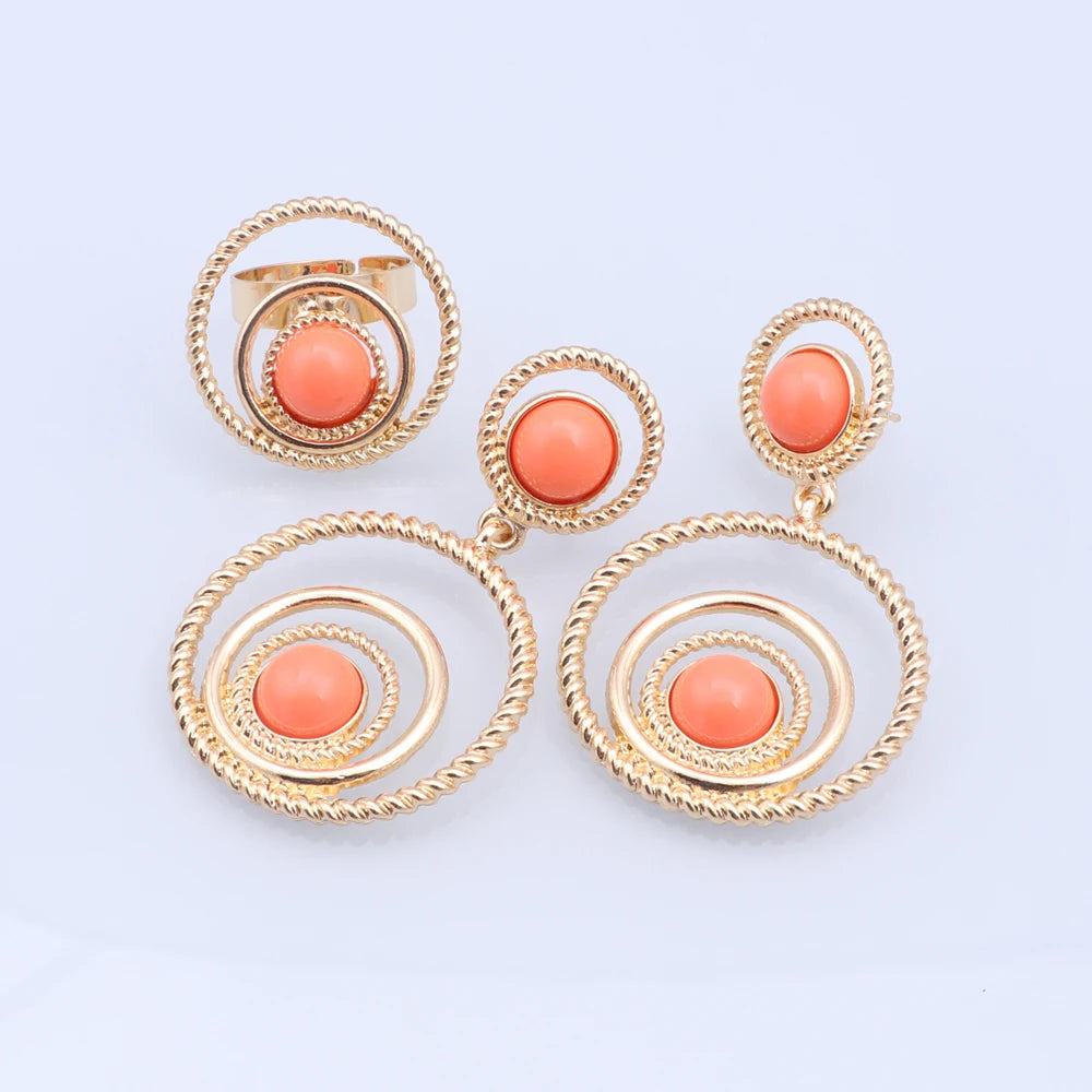 earring and ring Gold Color Dubai Jewelry
