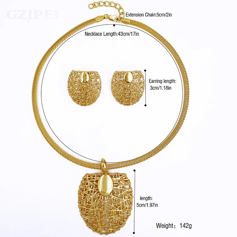 Size of Gold Color Unique Choker Pendant Earrings Jewelry Set