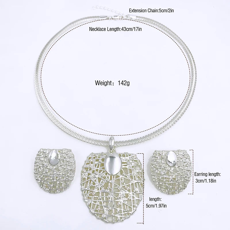 Size of silver Color Unique Choker Pendant Earrings Jewelry Set