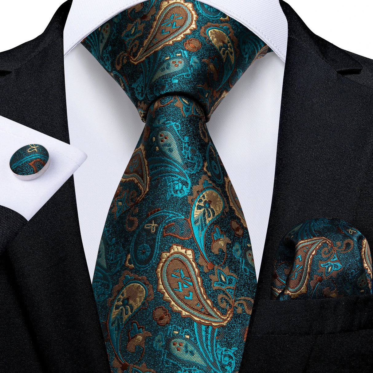 blue gold floral pattern tie set
