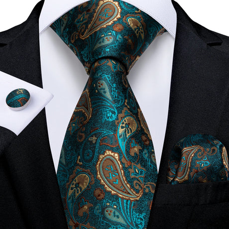 blue gold floral pattern tie set