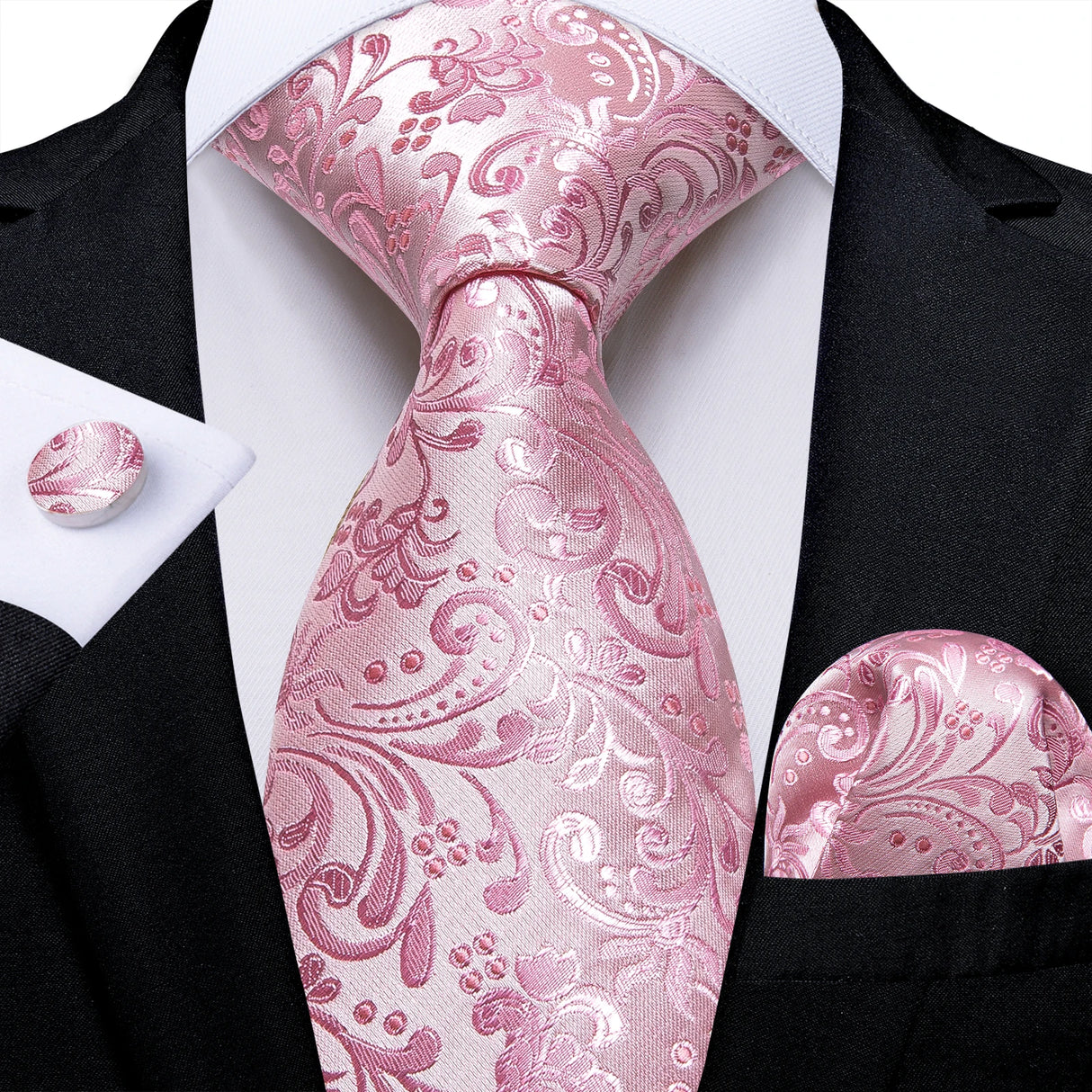 pink floral pattern tie set