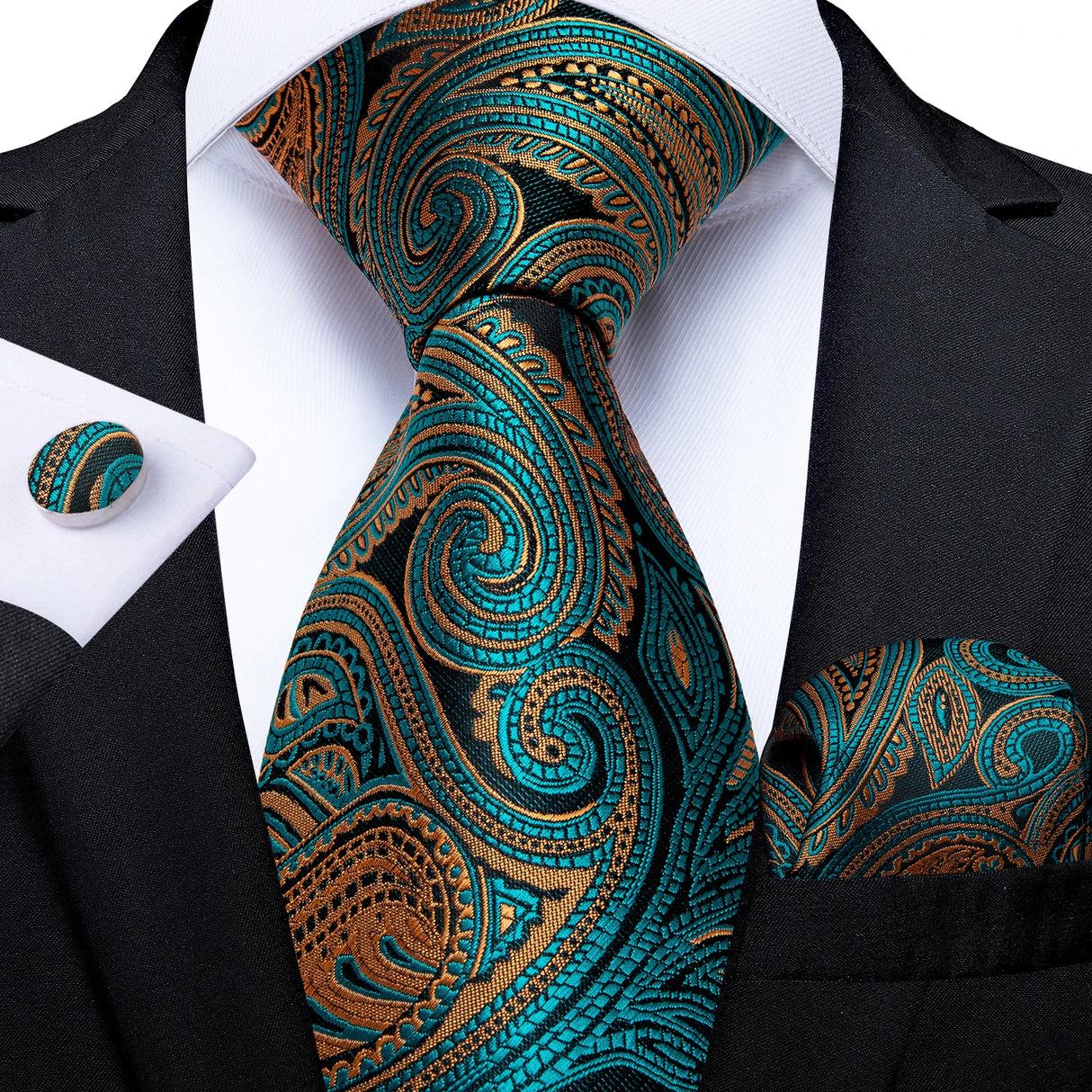 blue gold paisley tie set