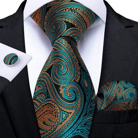 blue gold paisley tie set