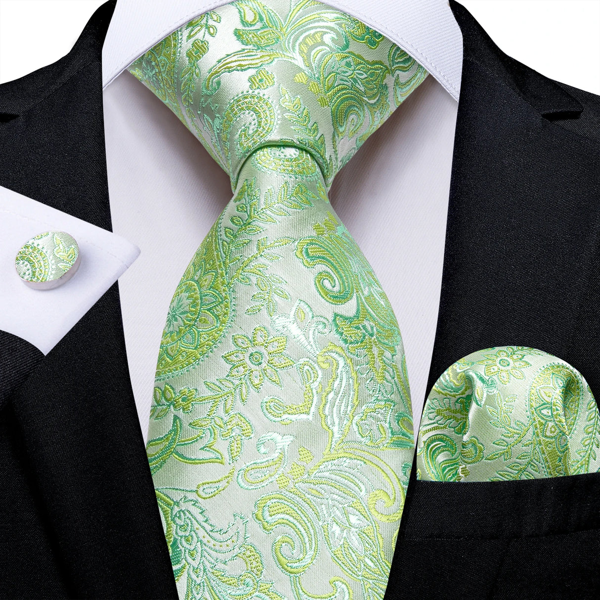 green floral pattern tie set