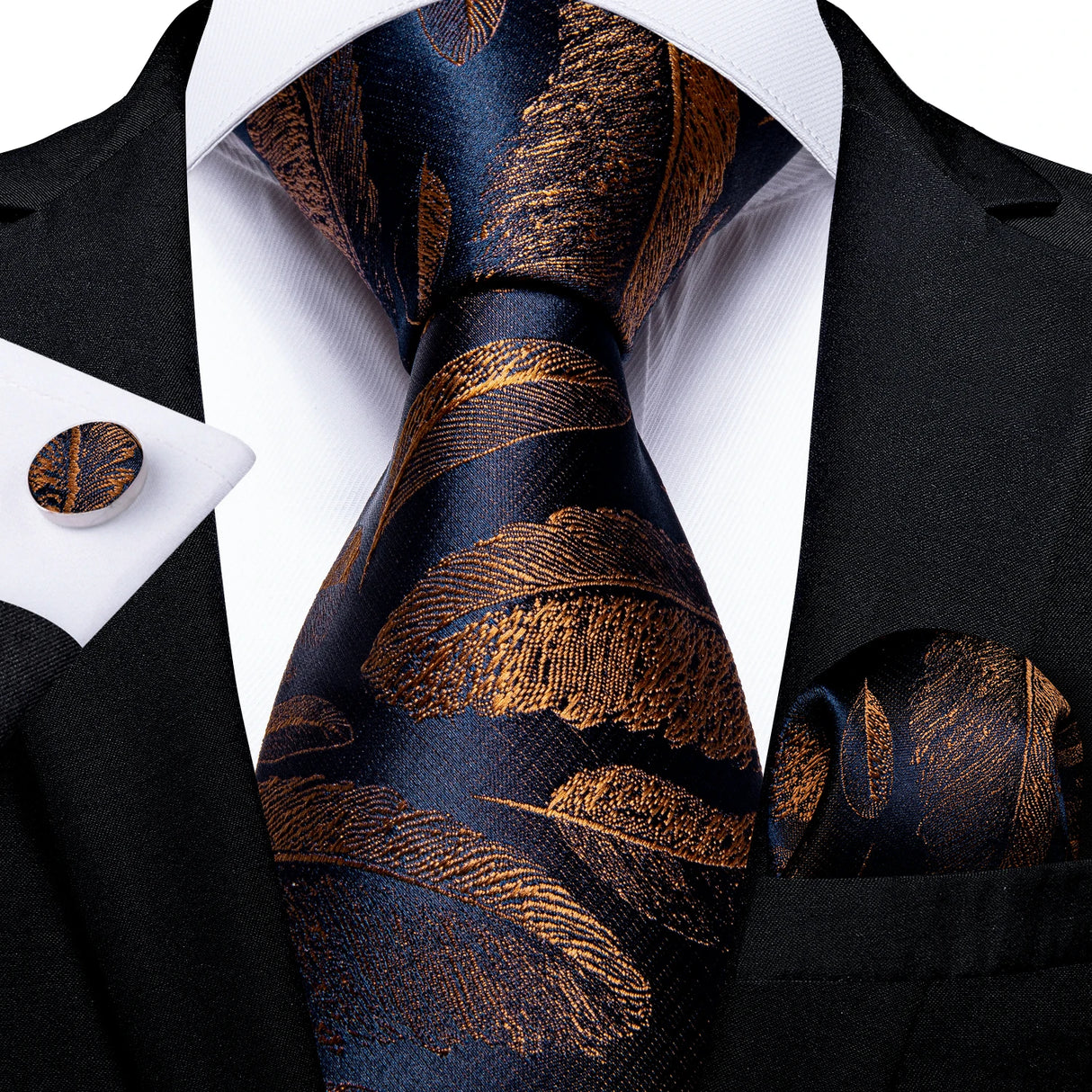 black gold feather pattern tie set
