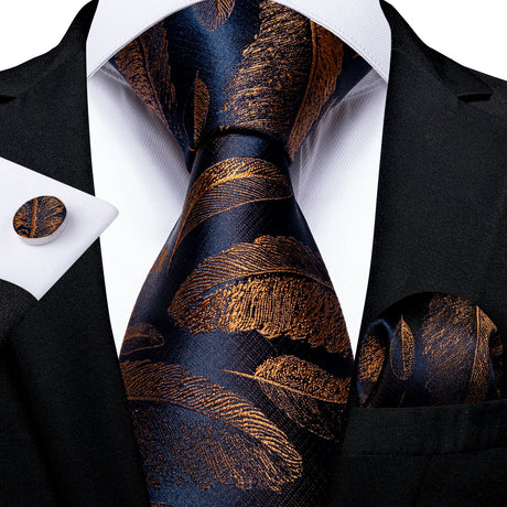 black gold feather pattern tie set