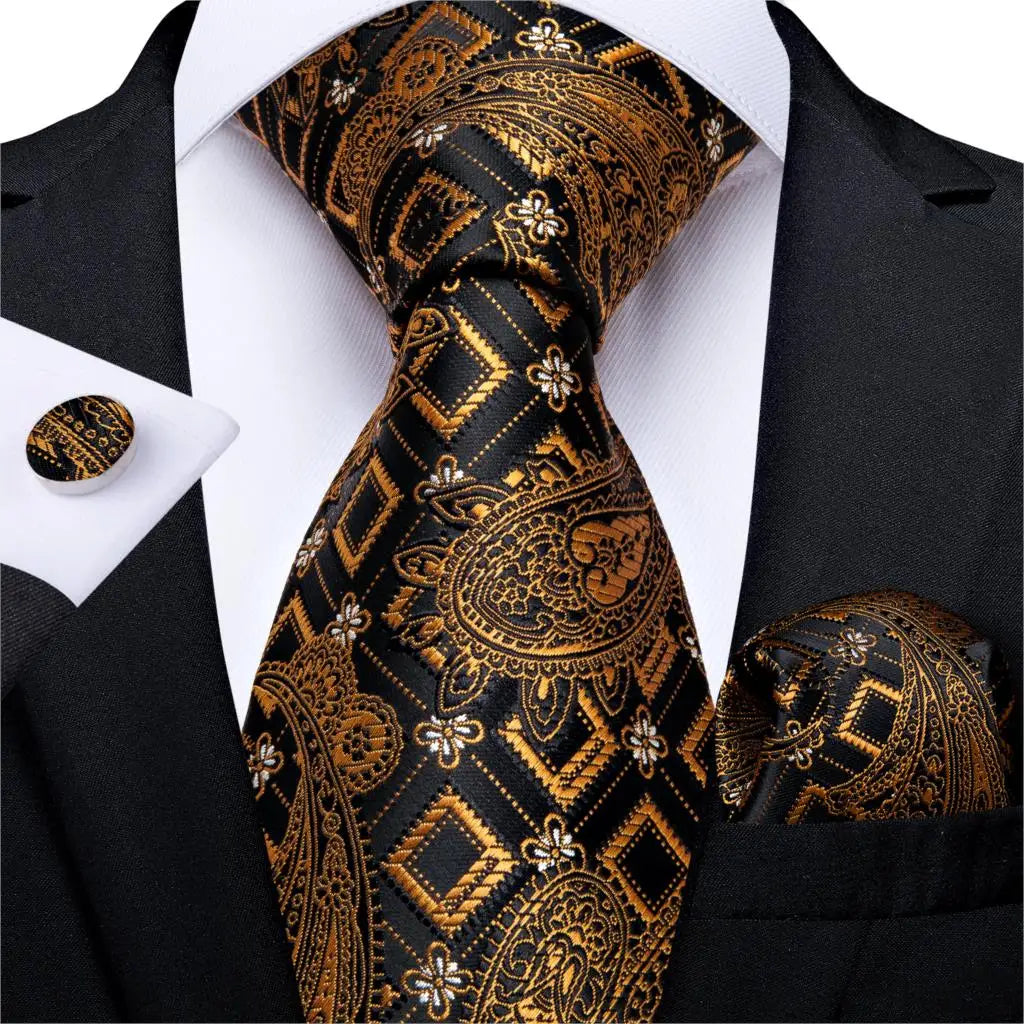 black gold paisley tie set