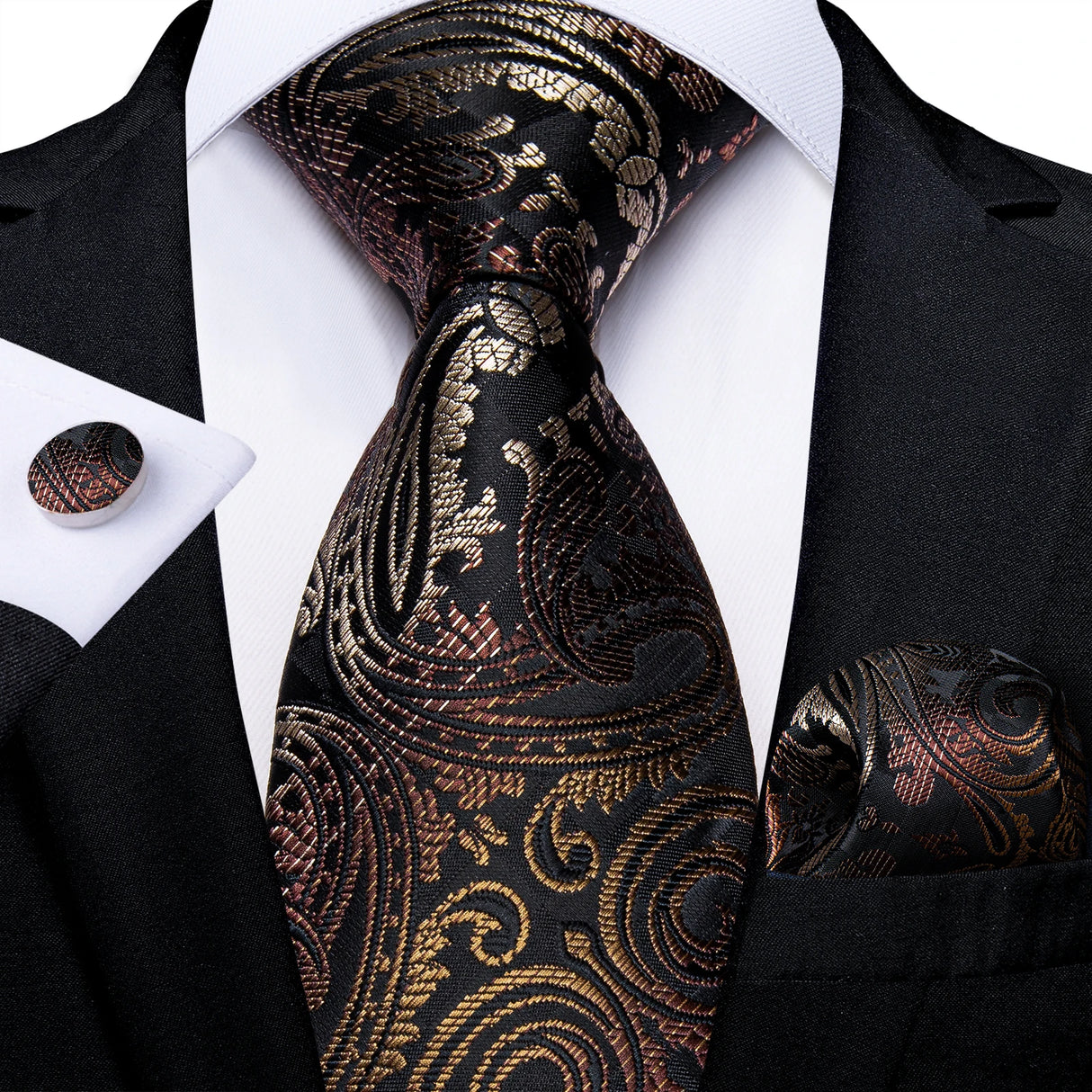 black gold paisley tie set