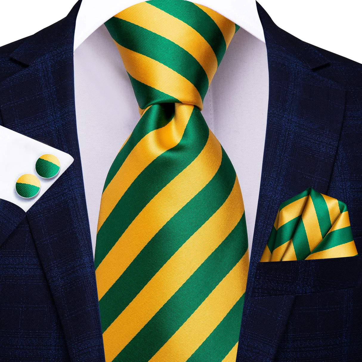 Gold Solid Silk Hanky Cufflink Men Necktie