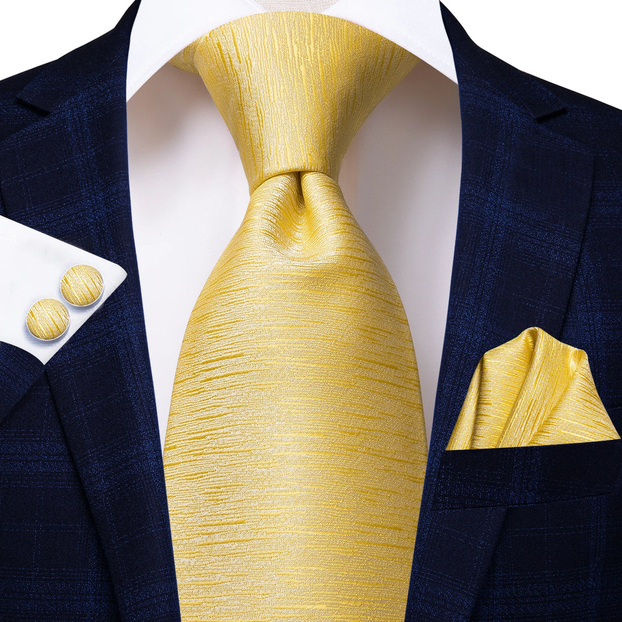 Gold Solid Silk Hanky Cufflink Men Necktie
