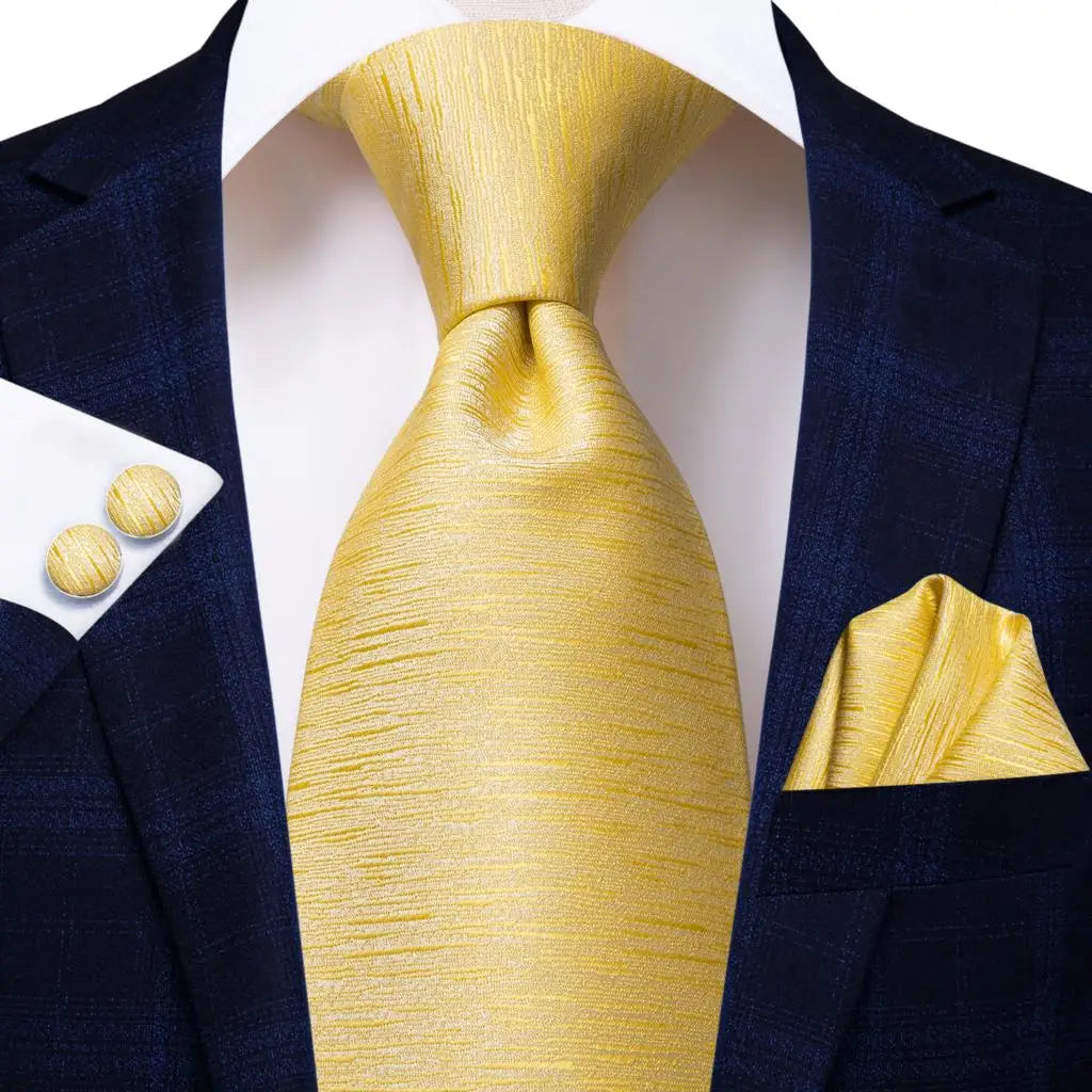 Gold Solid Silk Hanky Cufflink Men Necktie