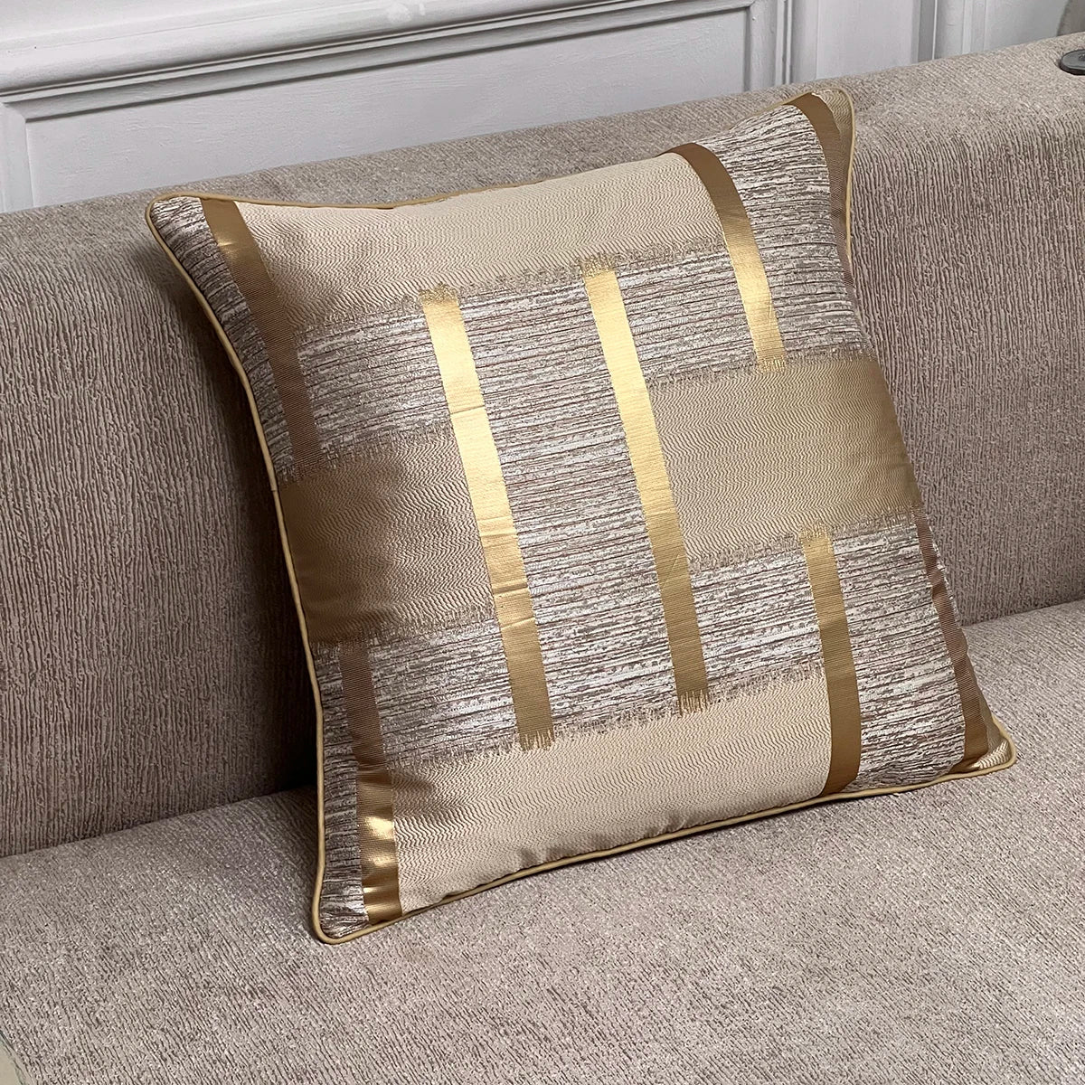 Holiday cushion cover with shiny gold stripe decoration, no pillow core