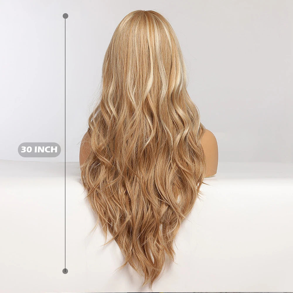 Size of Golden Highlight Long Wavy Synthetic Wigs