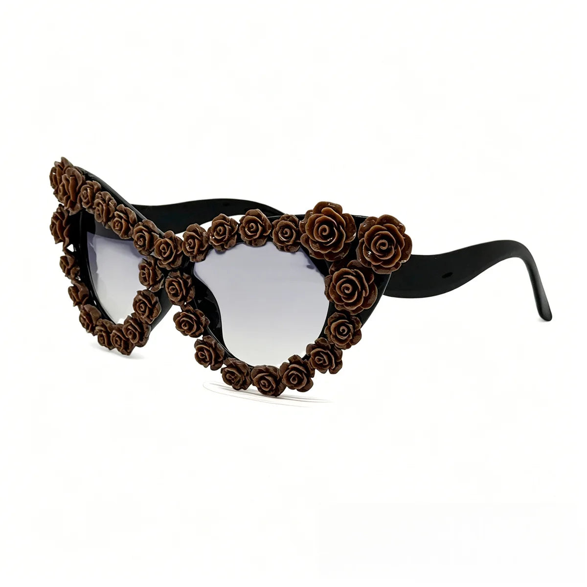 Brown Gothic 3D Heart Rose Cat Eye Sunglasses