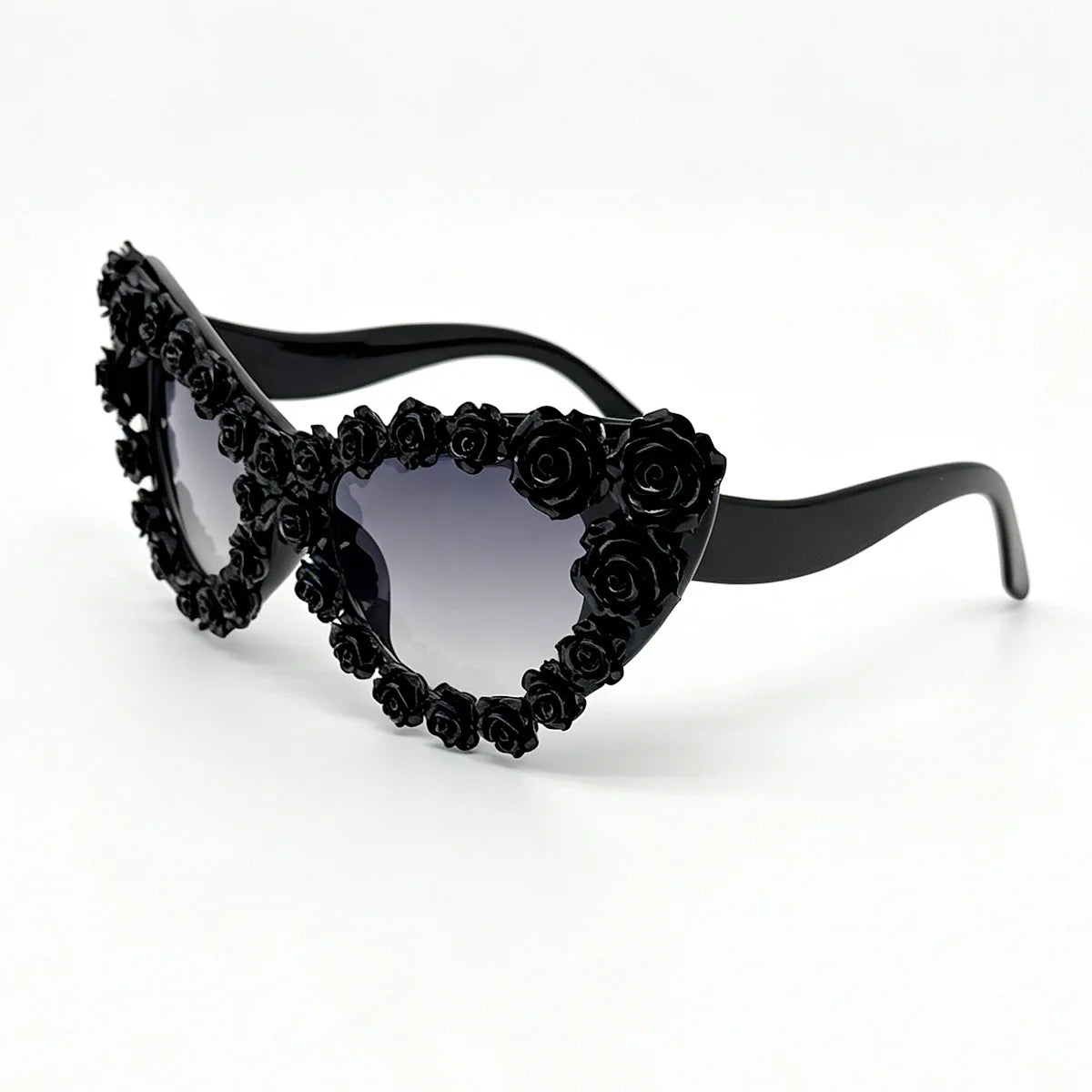Black Gothic 3D Heart Rose Cat Eye Sunglasses