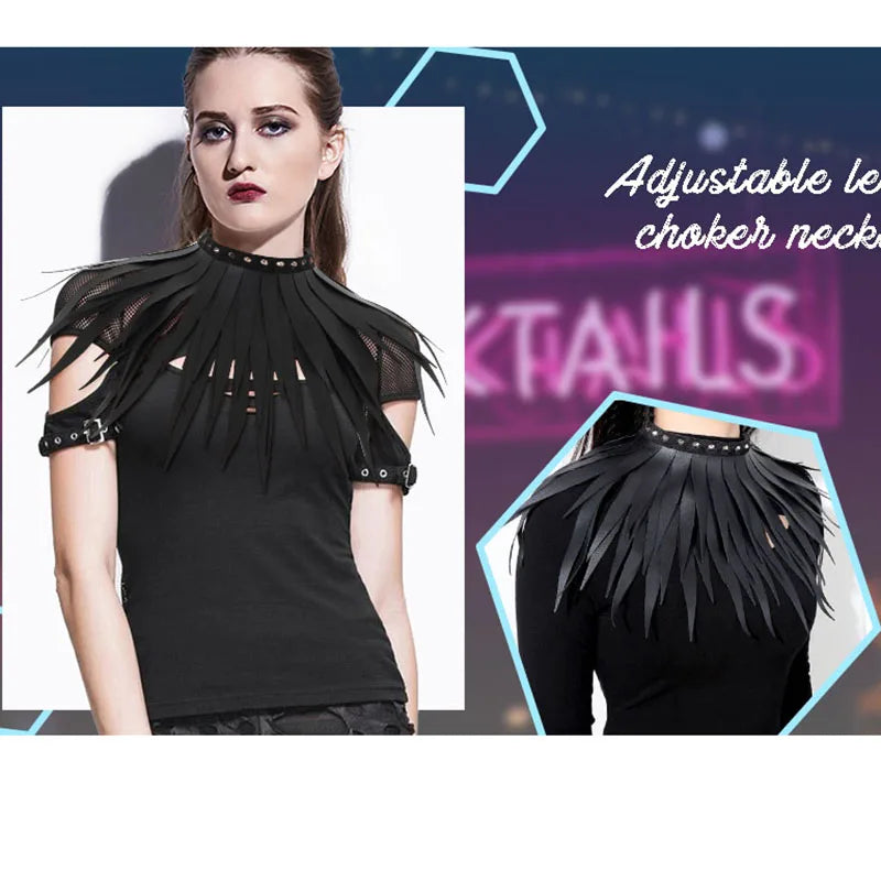 Model Using Gothic PU Leather Long Tringle Necklaces