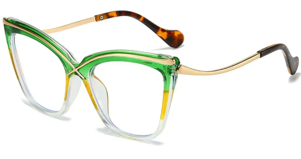 Green Gradient Color Big Frame Cat Eye Eyeglasses