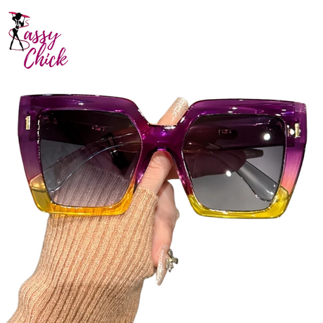 Gradient Large Square Fashion Sunglasses Sassy Chick Logo
