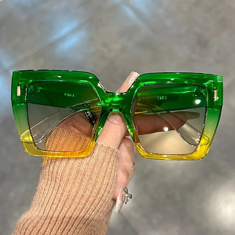 transparent green gold Gradient Large Square Fashion Sunglasses