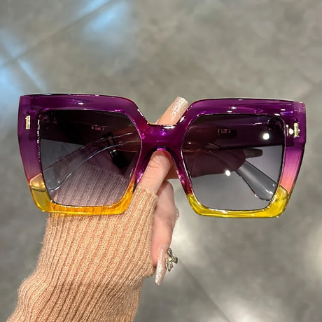 transparent purple gold Gradient Large Square Fashion Sunglasses