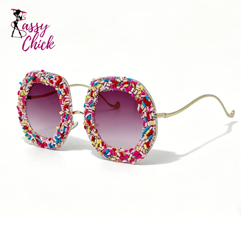 Gradient Oversized Colorful Candy Round Sunglasses Sassy Chick Logo