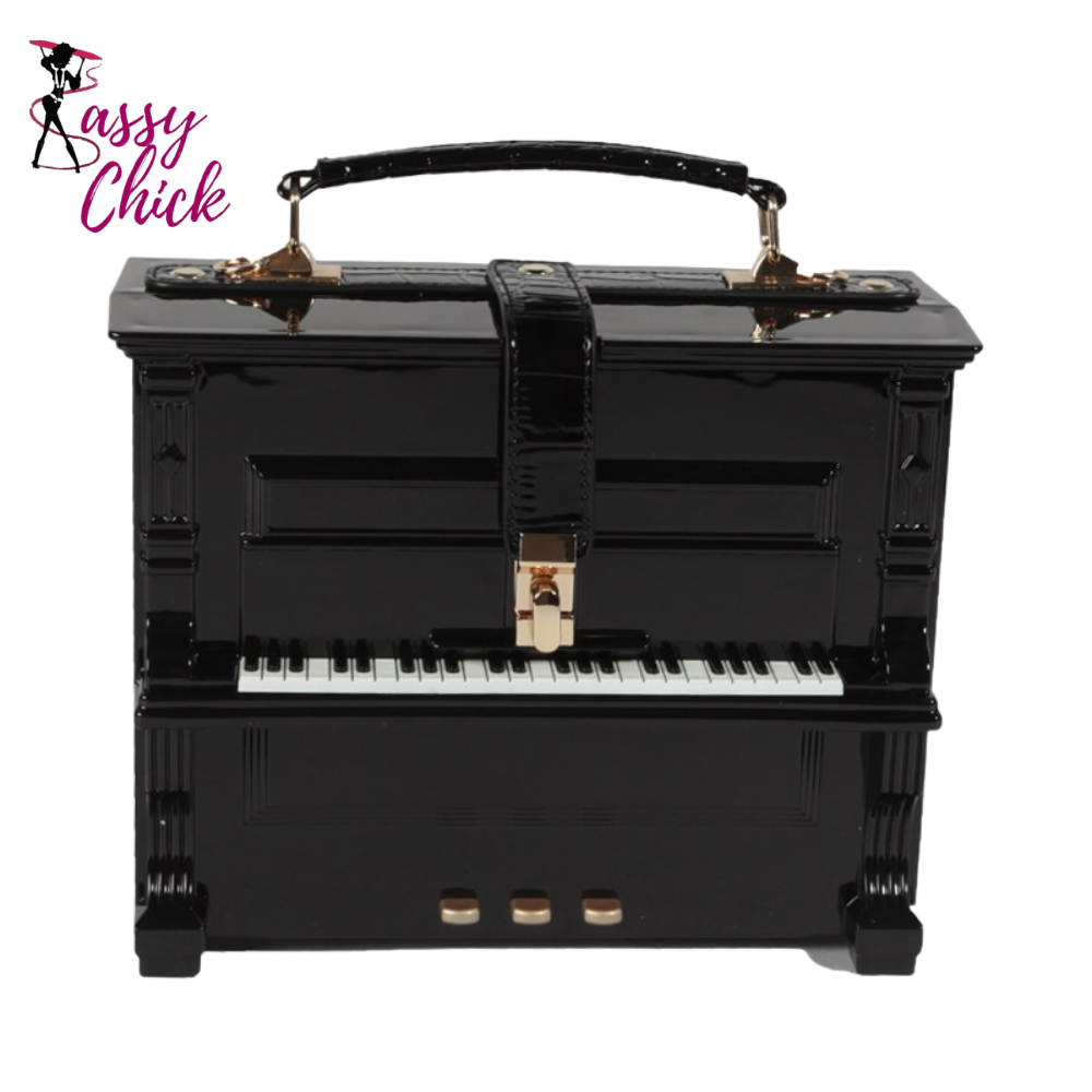 Grand Piano 3D Shape Handbag Sassy Chick Logo