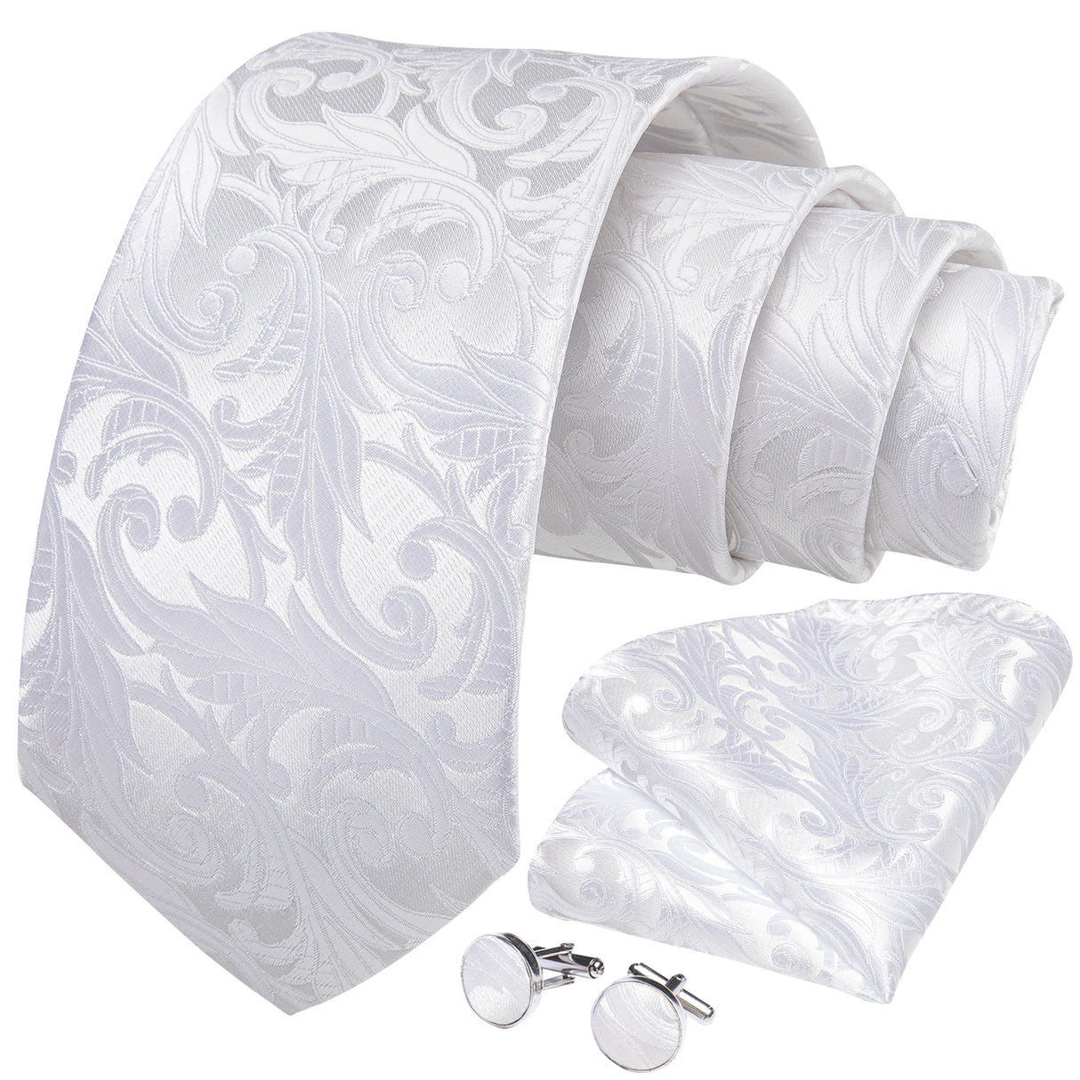 Gray Sliver Hanky Cufflinks Set Silk Neckties