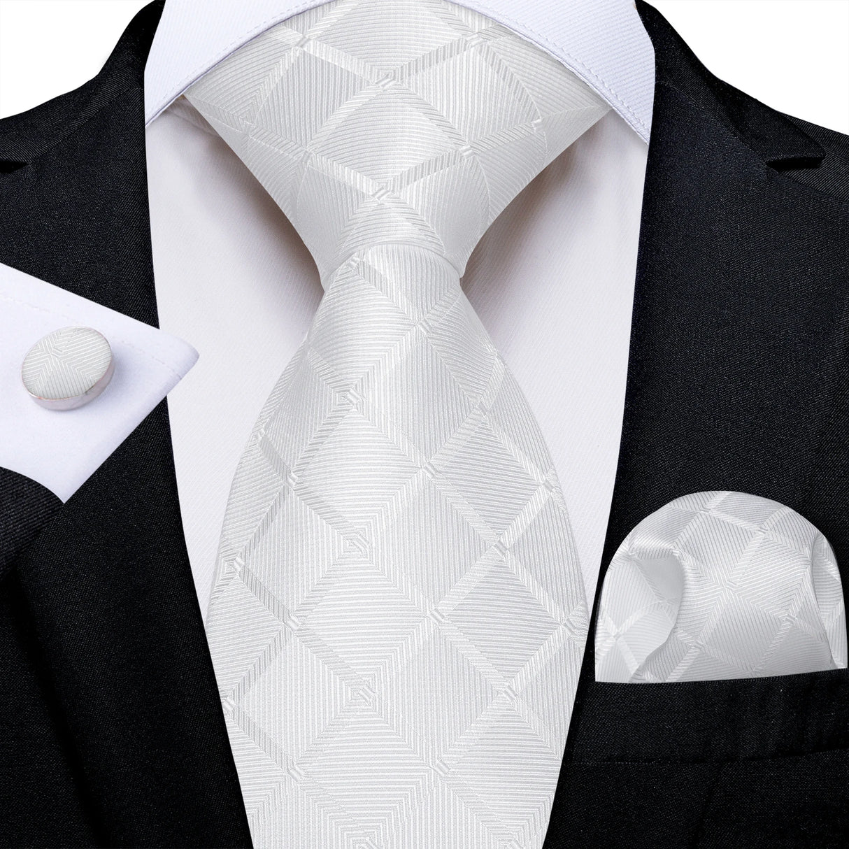 Gray Sliver Hanky Cufflinks Set Silk Neckties