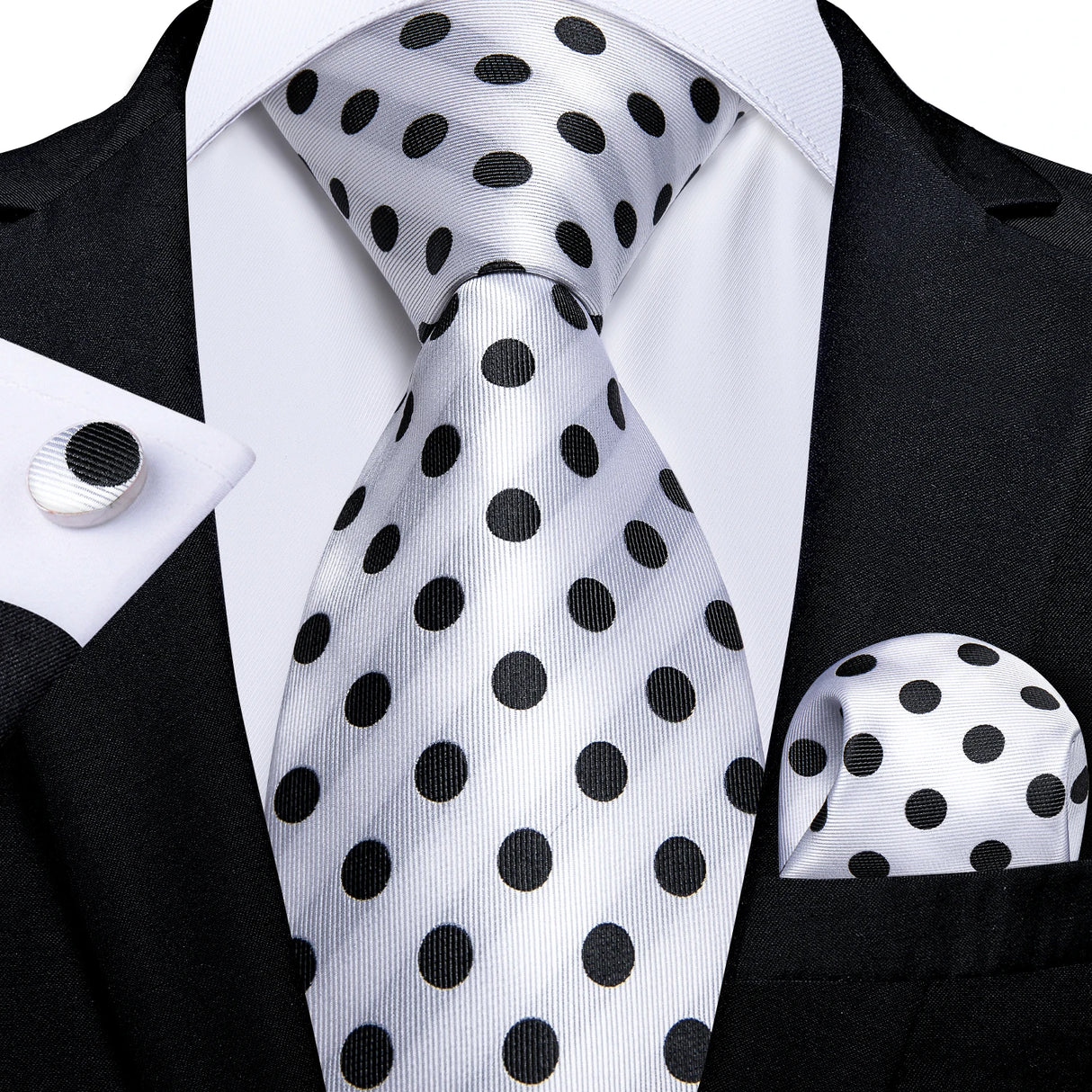 Gray Sliver Hanky Cufflinks Set Silk Neckties