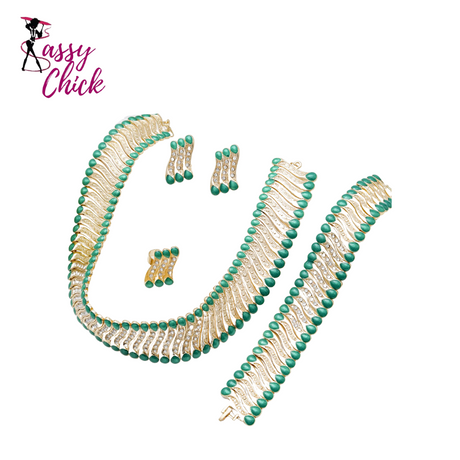 Green Enamel Crystal Weddings Jewelry Set Sassy Chick Logo