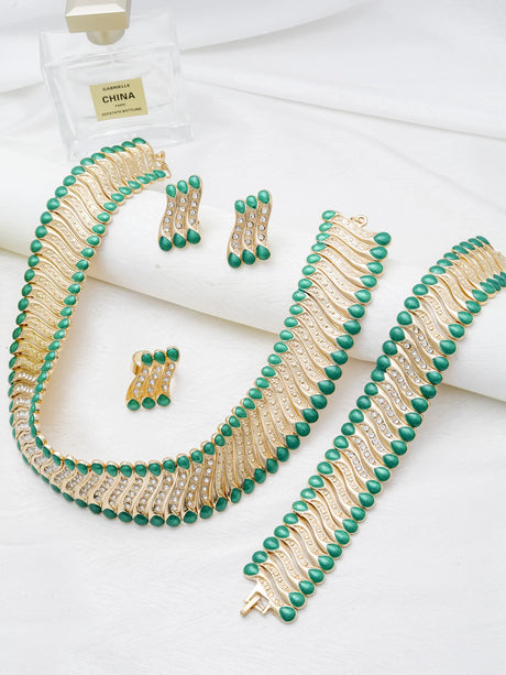 Green Enamel Crystal Weddings Jewelry Set